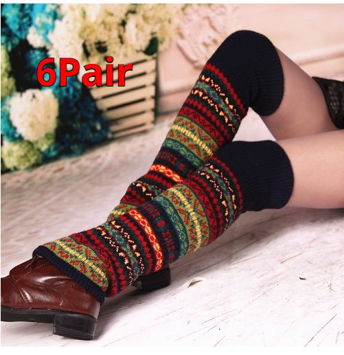 Knitted Chunky Socks AutumnWinter Fluorescent Camo Leg Warmers Womens Over-the-Knee Thermal Boot Cuffs Sock Covers