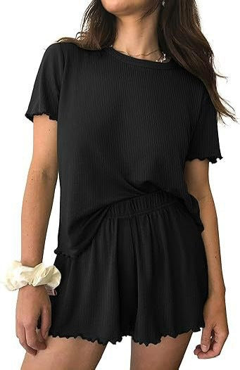 Relaxed Casual Cre Neck Short Sleeve Top And Shorts Set