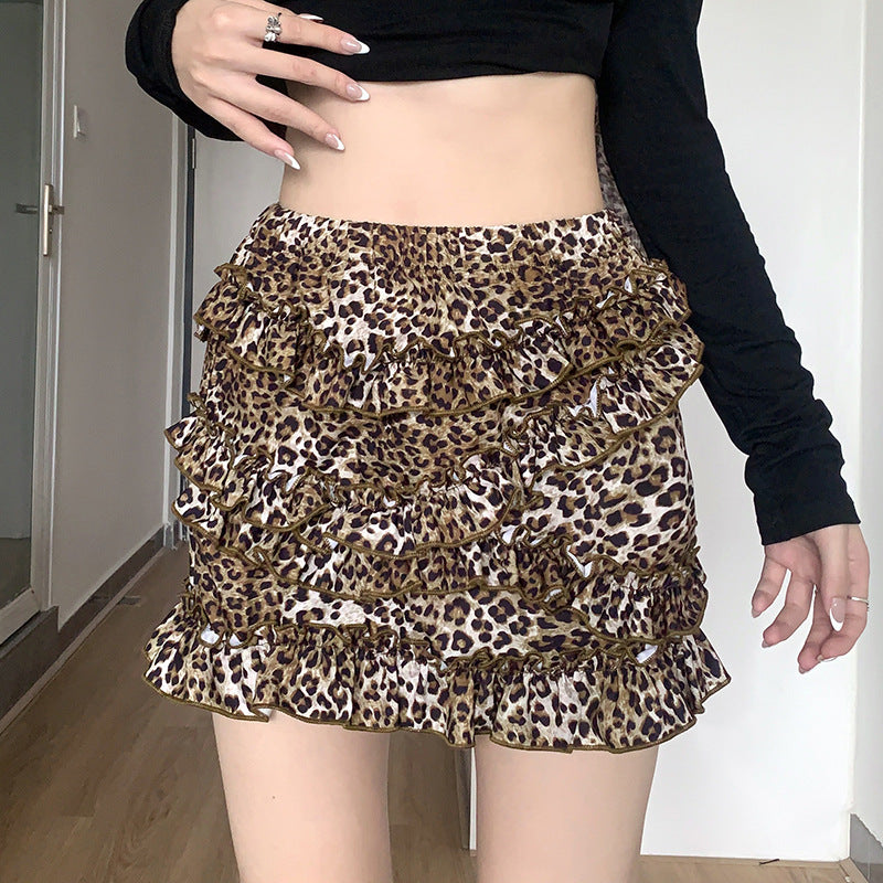 Hot Girl Sexet Leopardprint Træ Øre Syning Pigestil Kagekjole