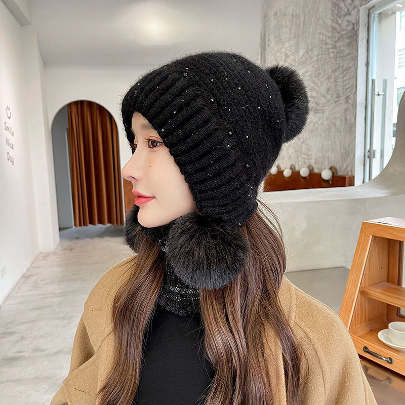Velvet Padded Knitted Hat Ear Protection Warm