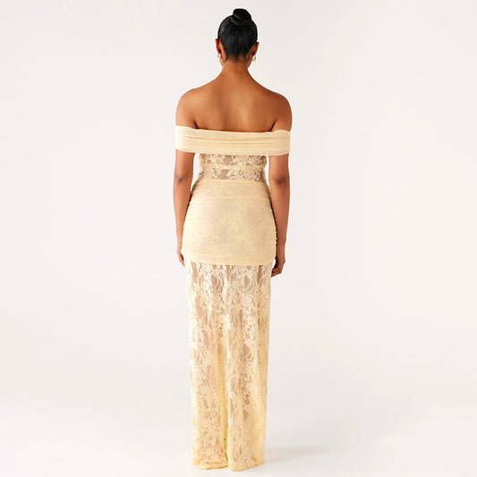 Sexy Sheer Mesh And Lace Off-Shoulder Dress For Women