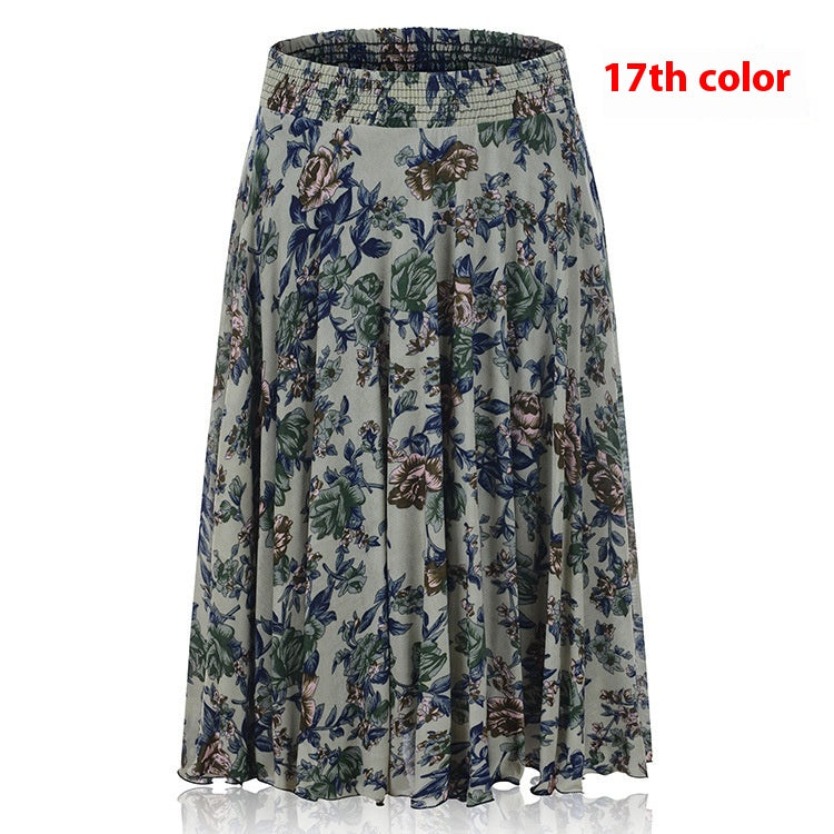 Mom Ice Silk Sundress Women's Skirt Middle-aged Skirt
