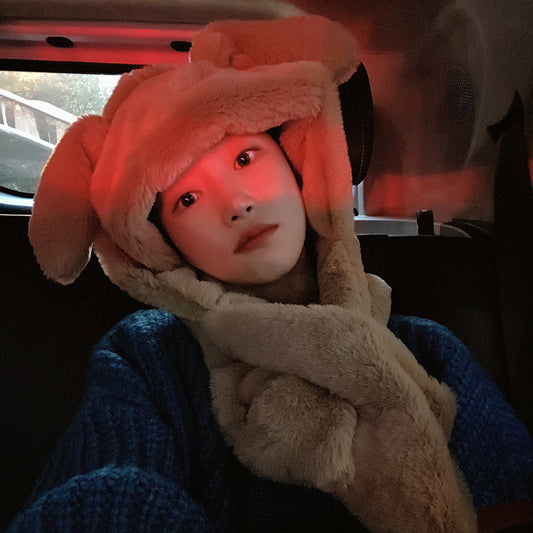 Moving Rabbit Ears Hat Female Autumn and Winter Cute Bear Scarf