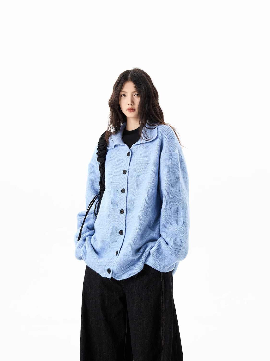 American Retro Blue Plaid Cardigan Sweater