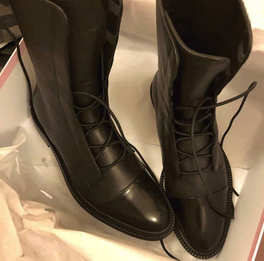 Lace-Up Flat British Style Large Size Mid Boots