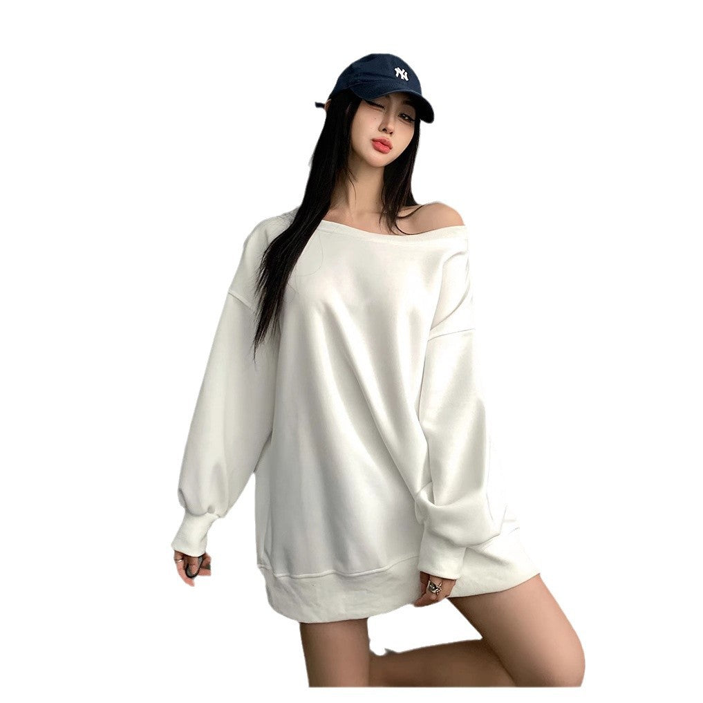 Efterår og Vinter Amerikansk Sweater Kvinder Design Off-shoulder Løs Casual