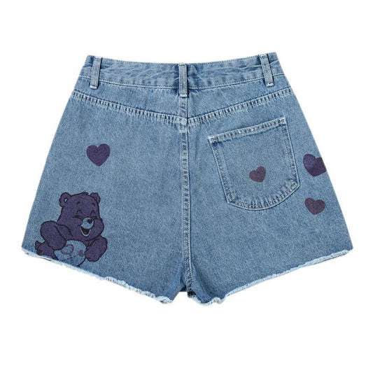 Aqua blue denim printed shorts