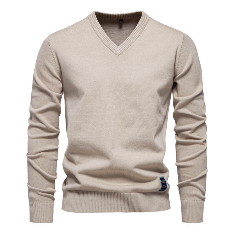 Autumn And Winter Pure Cotton Solid Color Hoodie V-neck Trendy Men's Clothing Sweater