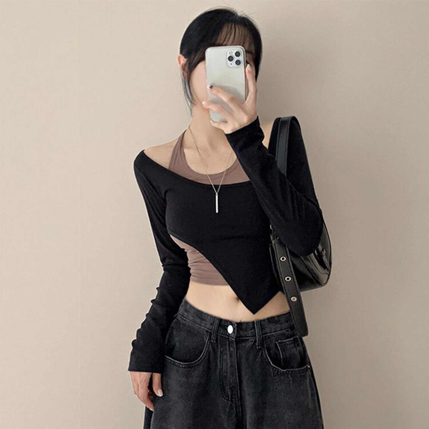 Color Matching Irregular Hot Girl Short Personalized Two-piece Set Top