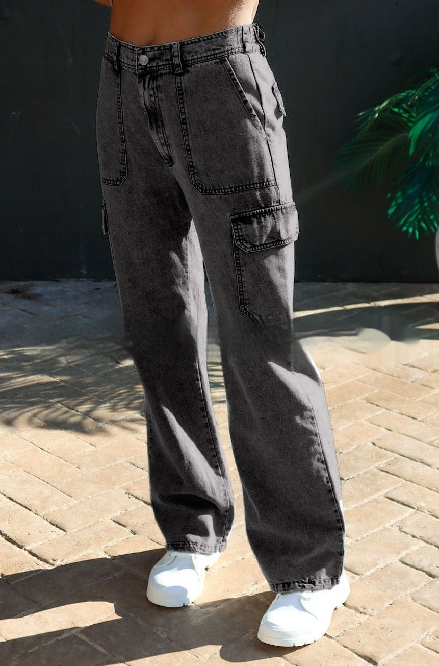 Women's Pure Cotton Wash Denim Multi-pocket Cargo Pants