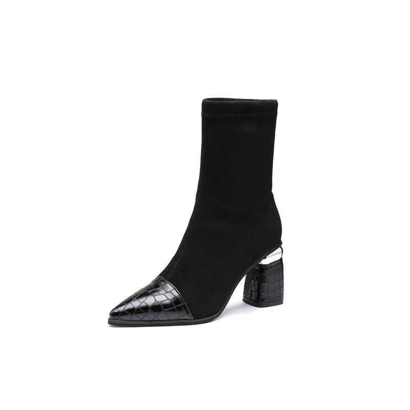 Pointed High-heeled Skinny Boots Thick-heeled Long Stretch Boots