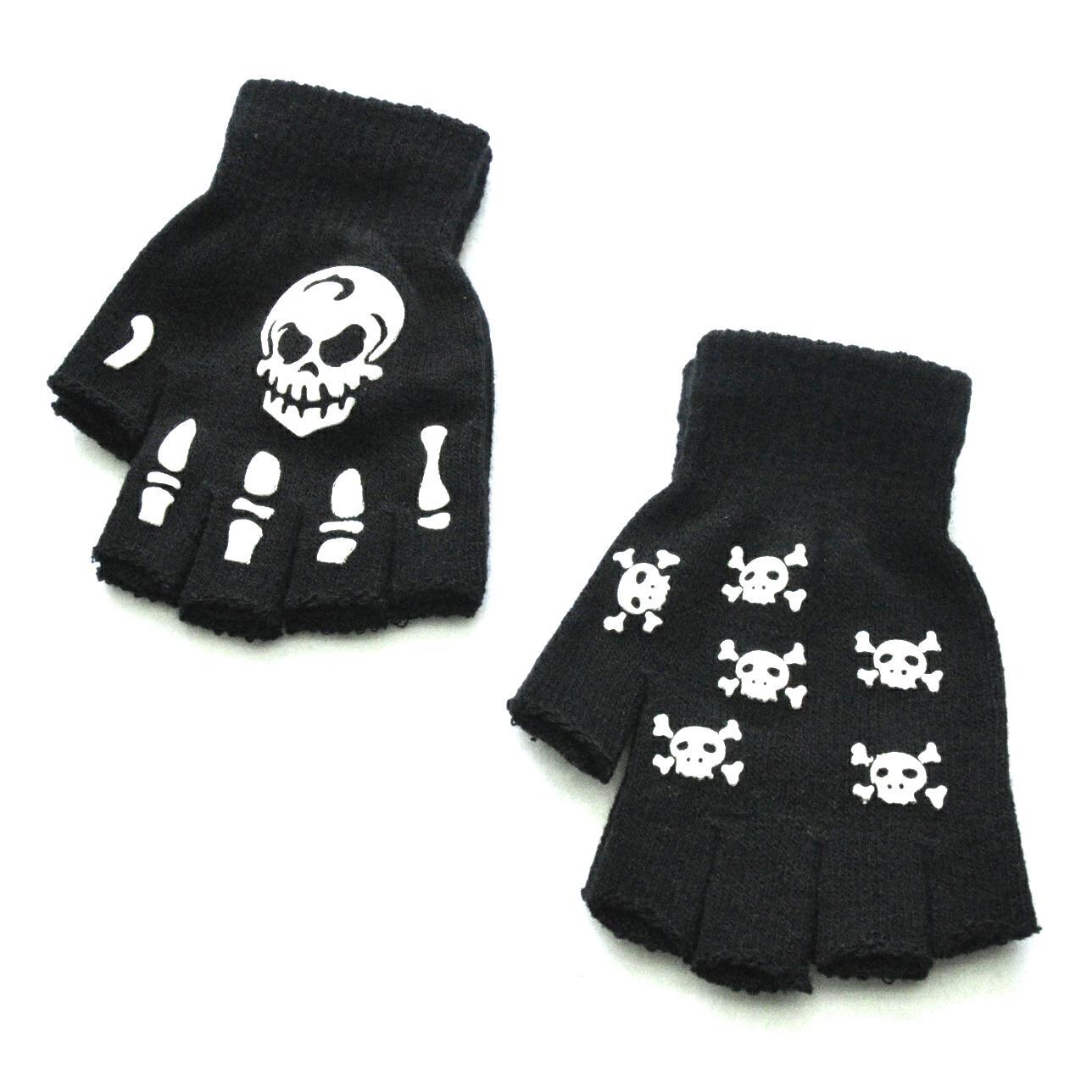 Varme Strikkede Halvfingerhandsker Halloween Lysende Kranie