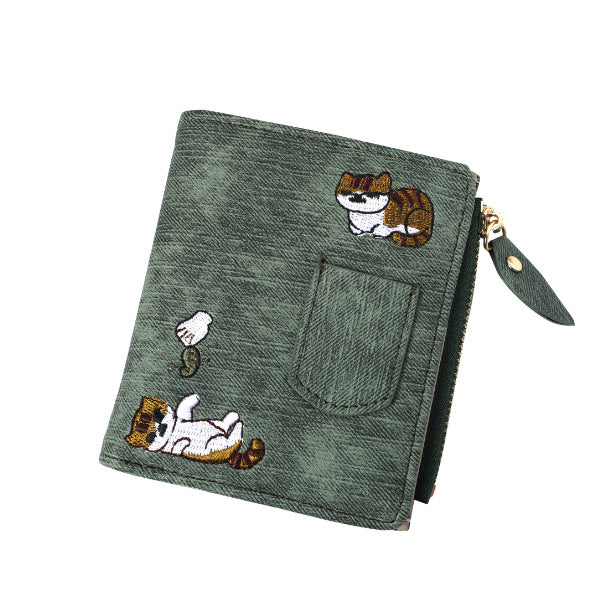 Jeans Style Wallet Cat Embroidered Canvas Large-capacity Wallet