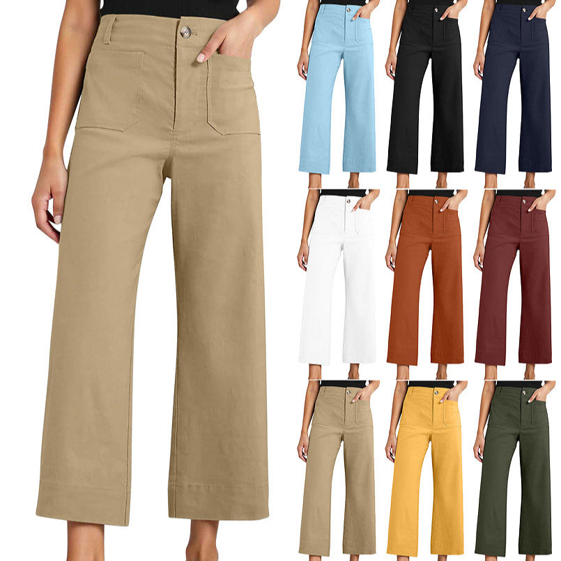 High Waist Slimming Casual Women's Cropped Wide-leg Pants