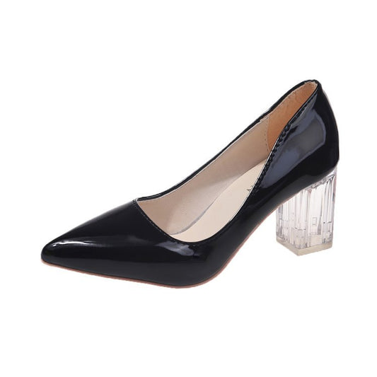 Large Pointed Solid Thick Heel Rubber High-heeled Shoes