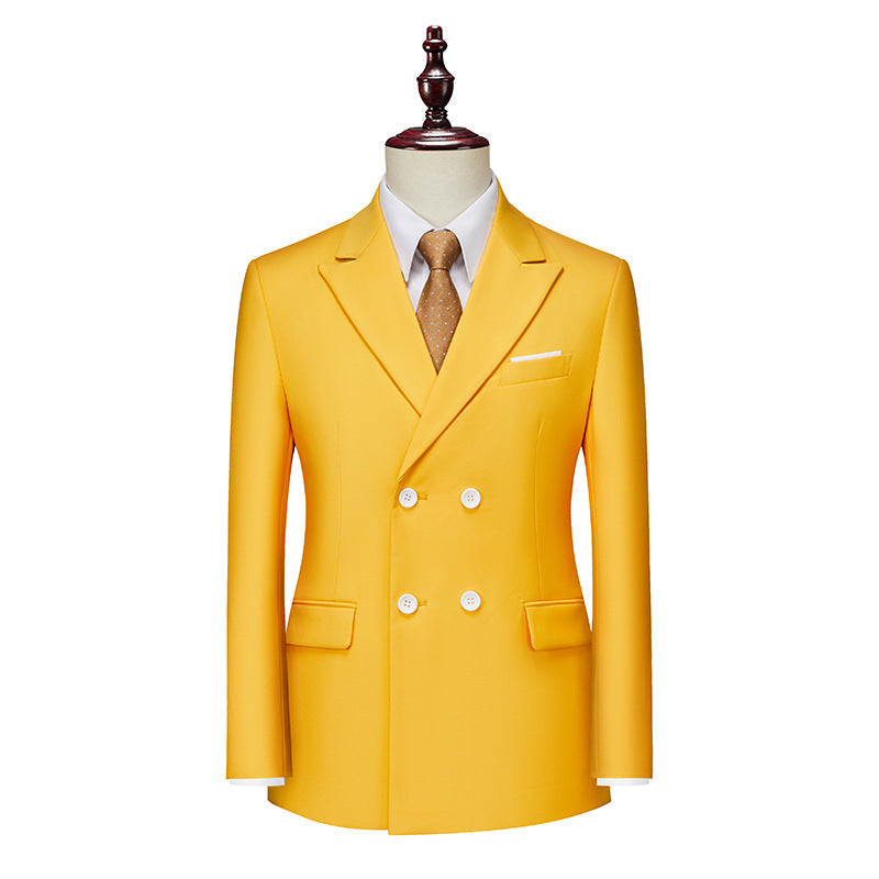 Men's Business Casual Double-breasted Suit Jacket Fashion Solid Color Coat