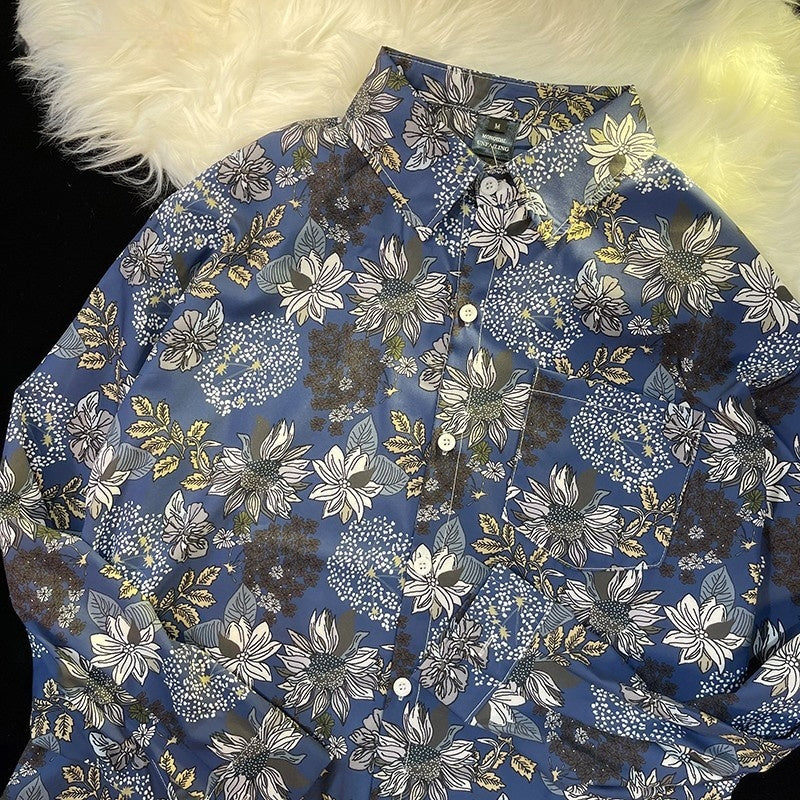 Pu Shuai Japanese-style Retro Hong Kong Style Printed Shirt Long Sleeve