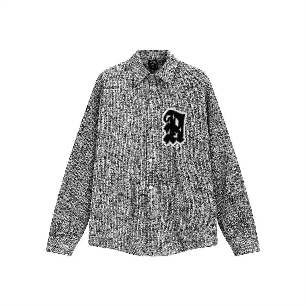 Letter Embroidery Woven Long-sleeved Shirt For Men