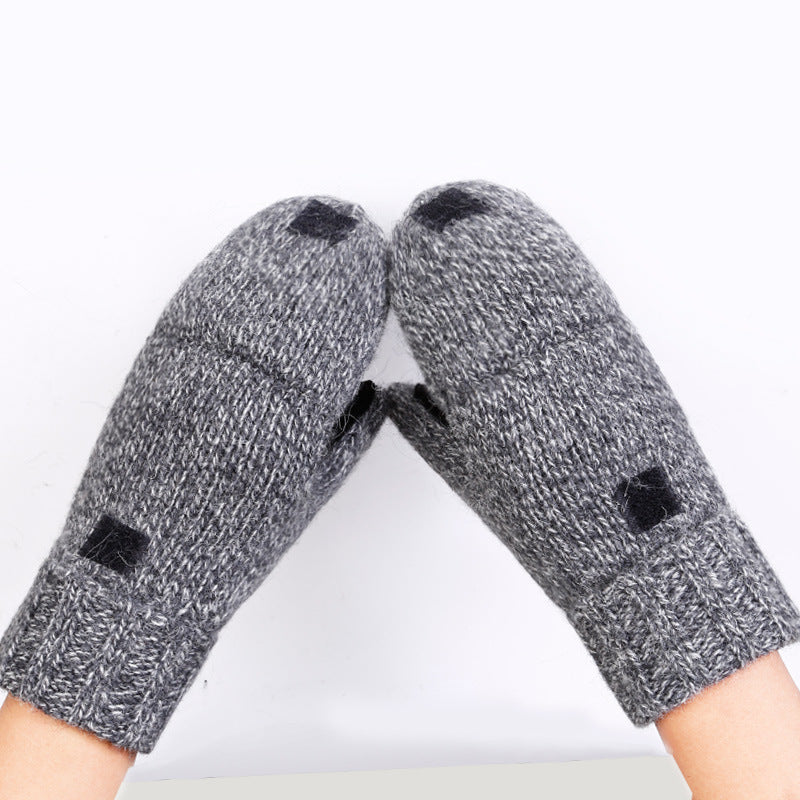 Wool and velvet thick leather warm outdoor gloves