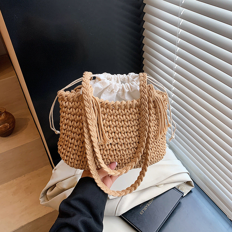 Woven Large Capacity Casual Special-interest Design Personalized Beach Shoulder Bucket Bag