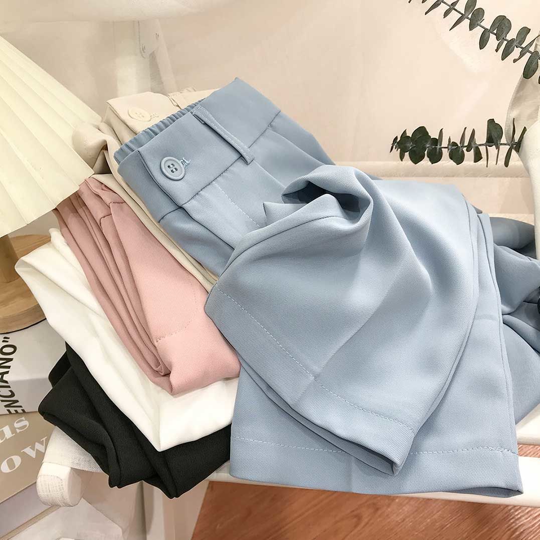 Suit Pants Women's Thin Style High Waist Wide Leg Pants Loose Straight Nine Points West Pants