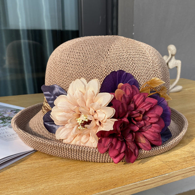 Elegant Off-the-face-hat Round Crown Women's Fashionable Knitted Breathable Bucket Hat