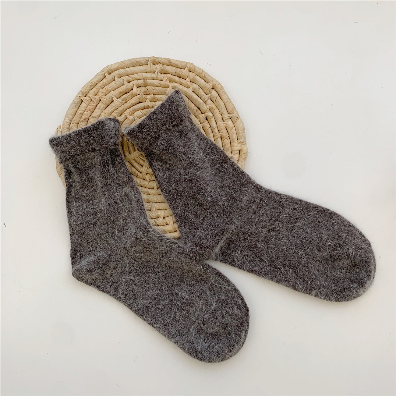 Thickening Warm Solid Color Rabbit Fur Women's Socks