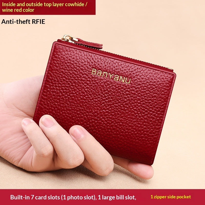 Soft Cowhide Cardholder Women's Short Genuine Leather Coin Purse
