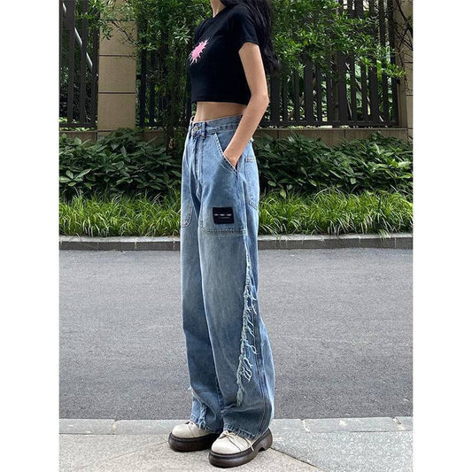 High Street Women's New Straight Slim Loose High Waist Jeans