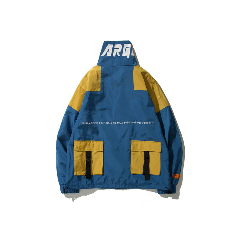 Retro color block tooling trench coat
