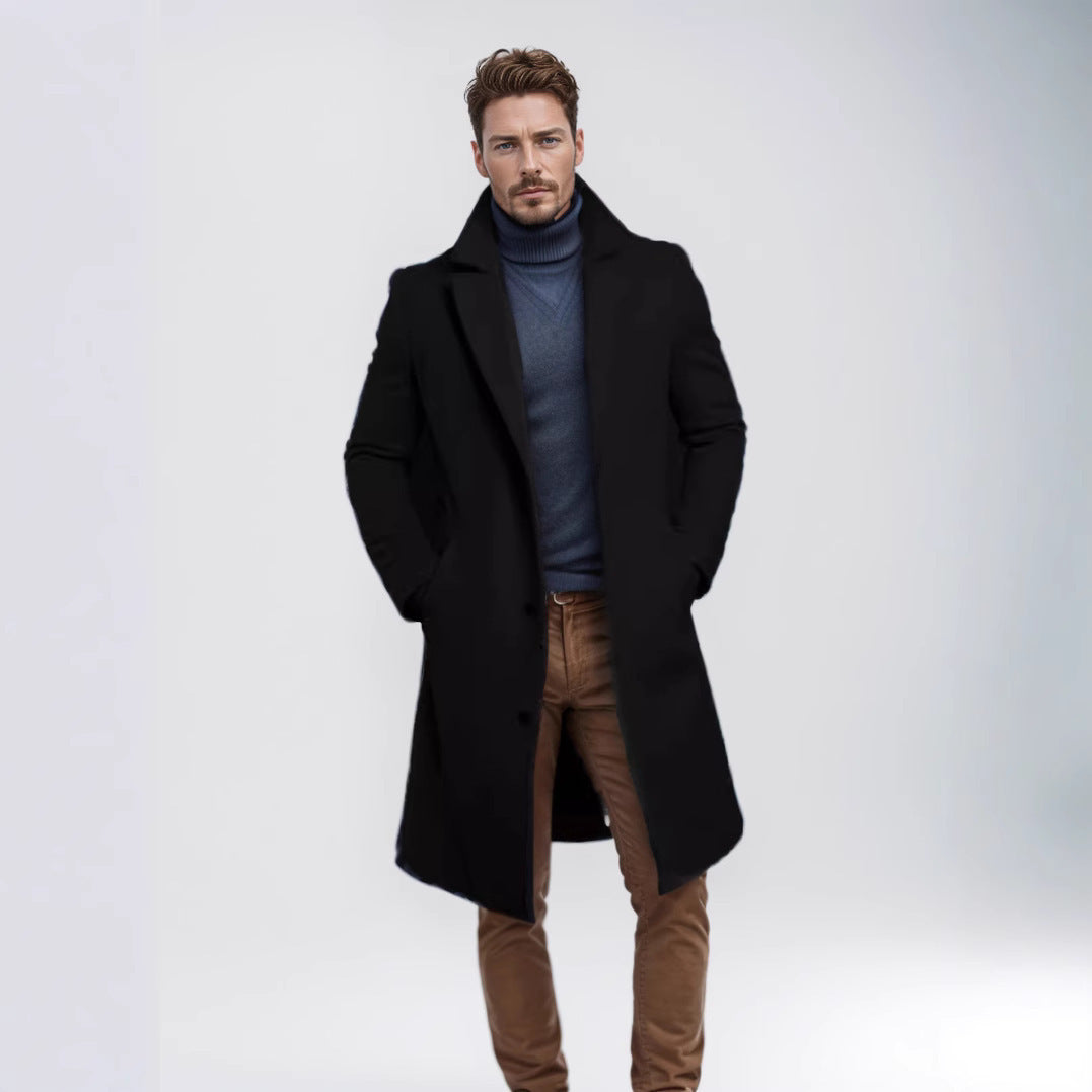 Men's Mid-length Solid Color Autumn And Winter Wool Warm Coat