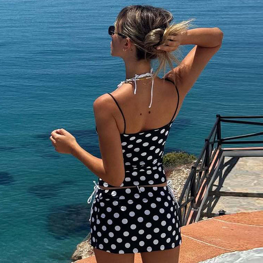 Sexy Tight Strappy Women's Mini Polka Dot Dress