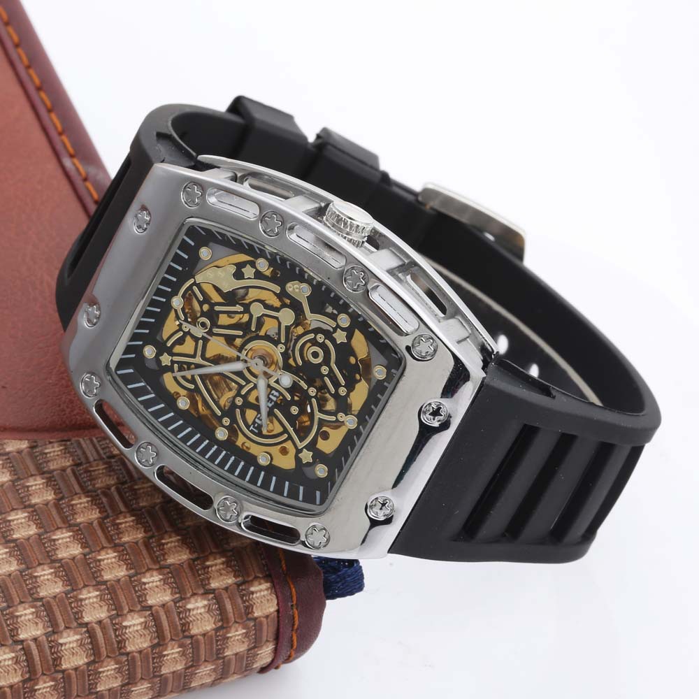 T-Goer hollow transparent wine barrel-shaped dial men's watch automatic mechanical belt watch