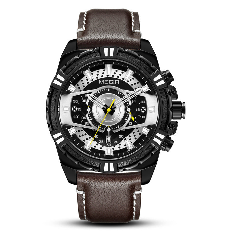 Men's sports leather quartz watch