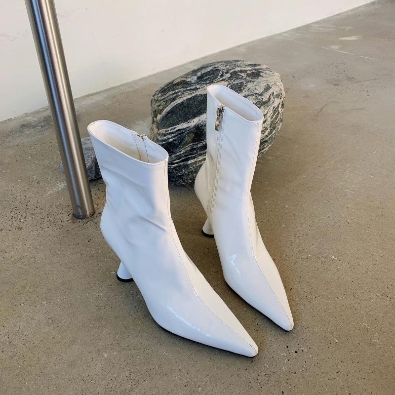 Fall Patent Leather Boots Women's Blackjack Heel Pointed Toe
