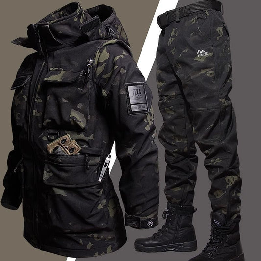 Jakke, vinter, herre, fleeceforet, tyk, camouflage, overdel, jakkesæt
