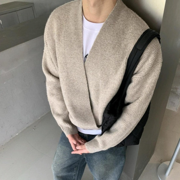 Mens Relaxed-fit V-neck Knit Jacket Versatile And Minimalist Style