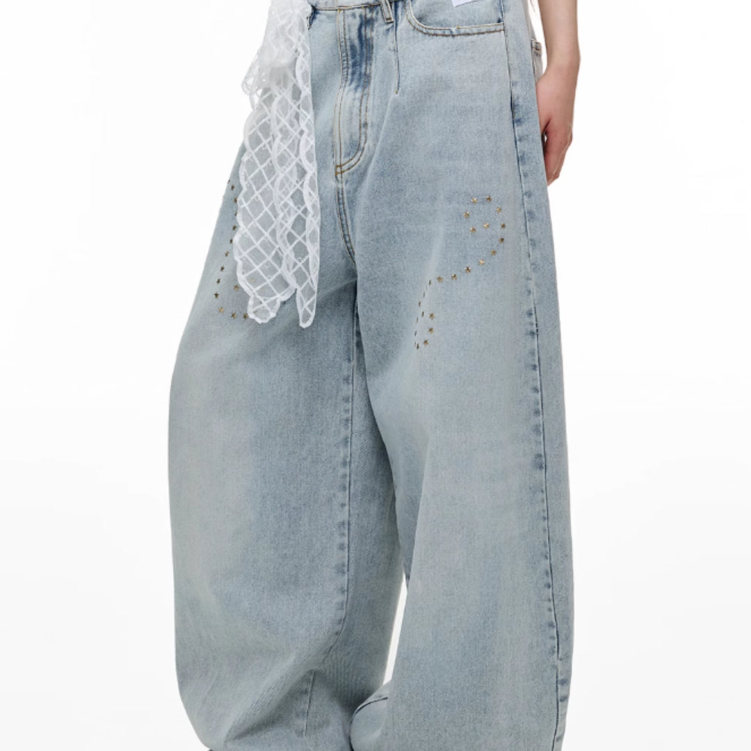 Jeans, Female Heavy Worker, Hot Stamping, Father, Doing Old