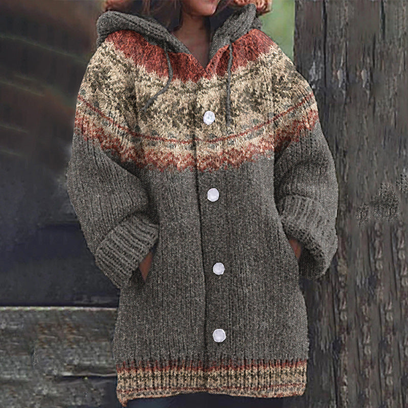 3D Printed Autumn Winter Coat Thickened Hooded Cardigan Sweater