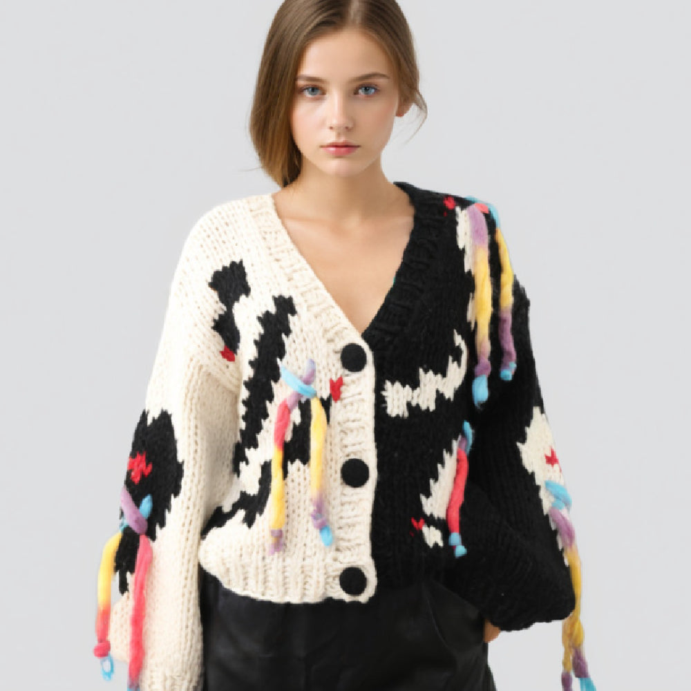 Handmade Knitting Needle Crocheted Color Matching Tassel Top