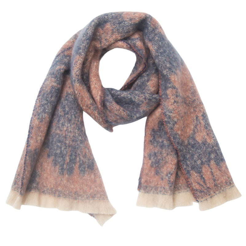 Efterårs- og vinter-jacquard-tørklæde til mænd og kvinder med kort skægblomstermønster