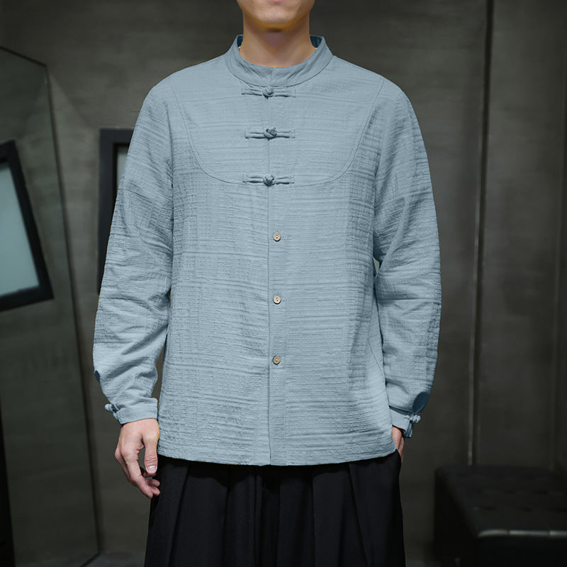 New Chinese Style Men's Cotton Linen Buckle Retro Chinese Tang Costume Shirt Men