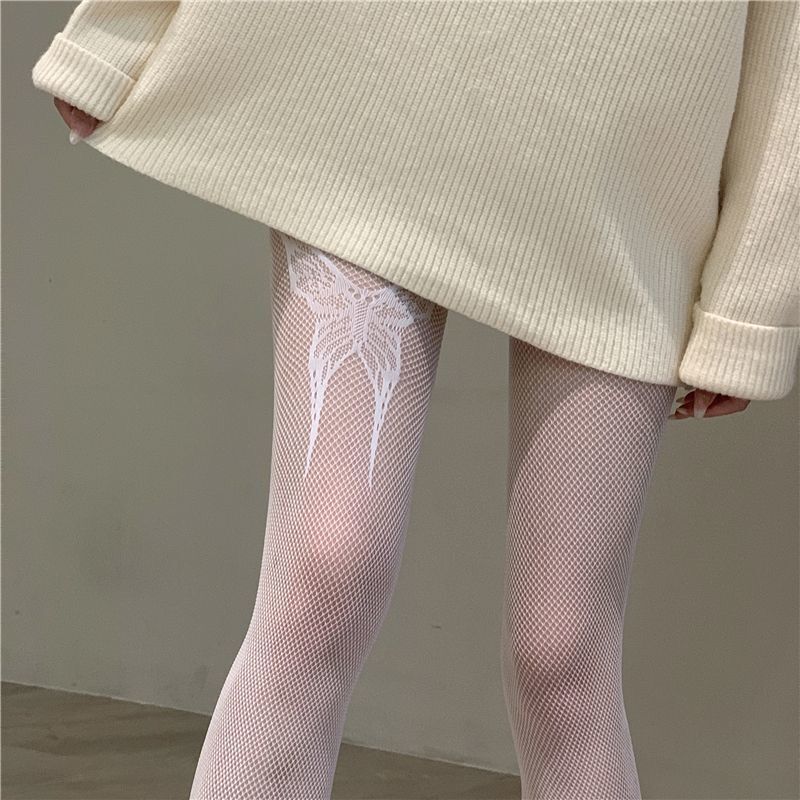 Hot Girl Sexet Jacquard Strømpebukser Sommerfugl Mesh Strømper