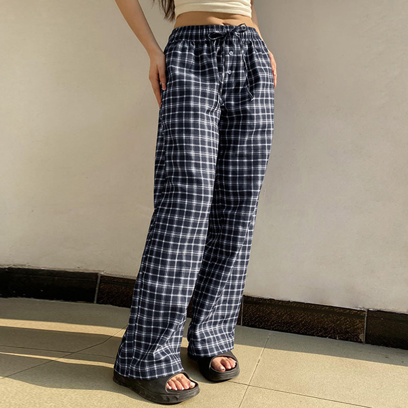 New Lace-up Button Casual Baggy Straight Trousers