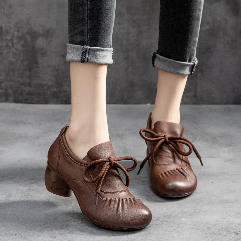Vintage Fold Leather Deep Mouth Women's Shoes