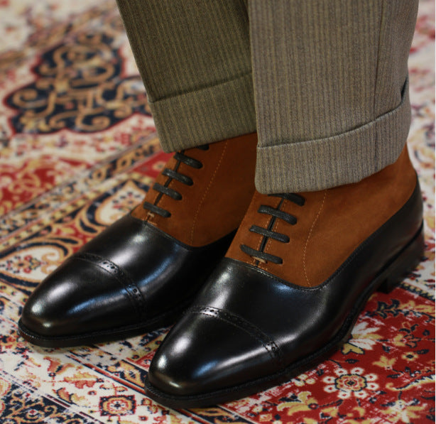 Three-joint Color-block Top Layer Leather Men's Shoes