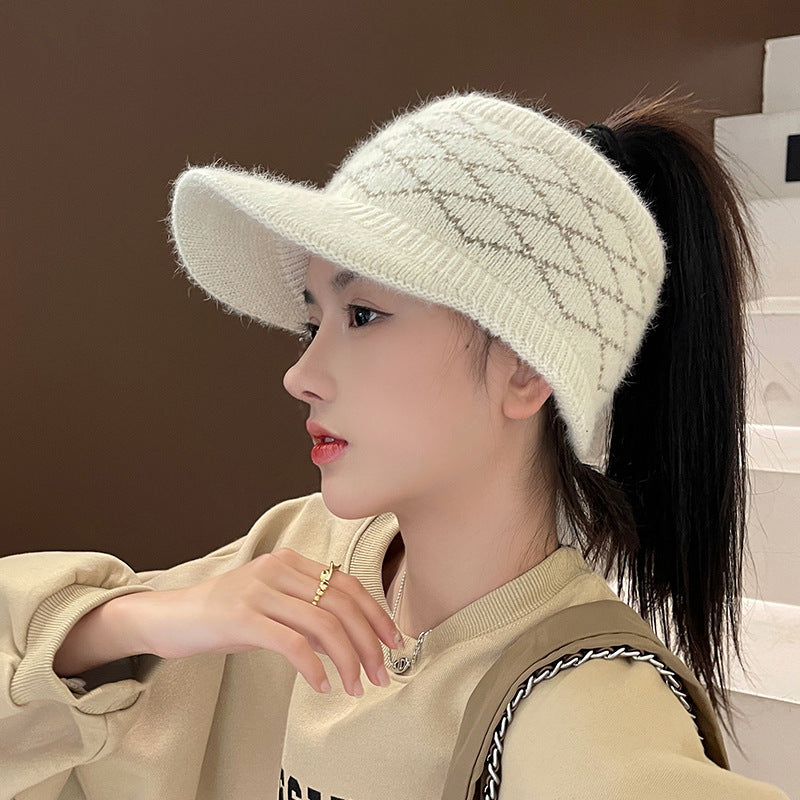 Women's Simple Plaid Small Warm Wool Hat