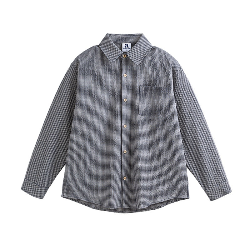 Bubble Texture Plaid Long Sleeve Shirt For Men In Autumn