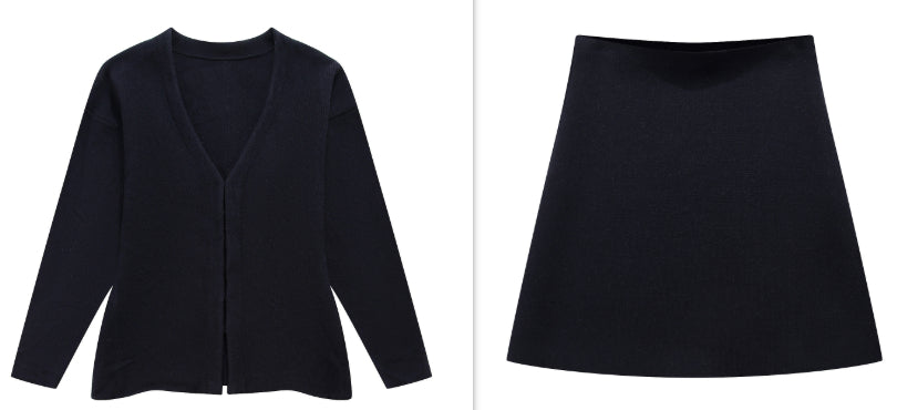Women's Loose Sleeves Knitted Coat High Waist Knit Mini Skirt Suit