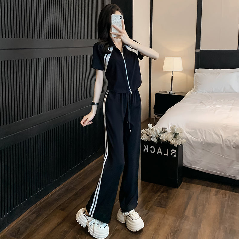 Loose Fashion Age-reducing Casual Sporty Wide-leg Pants Two-piece Set